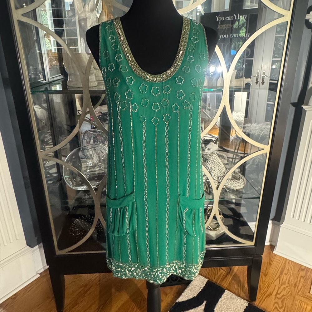 French Connection Emerald Embroidered Mini Dress